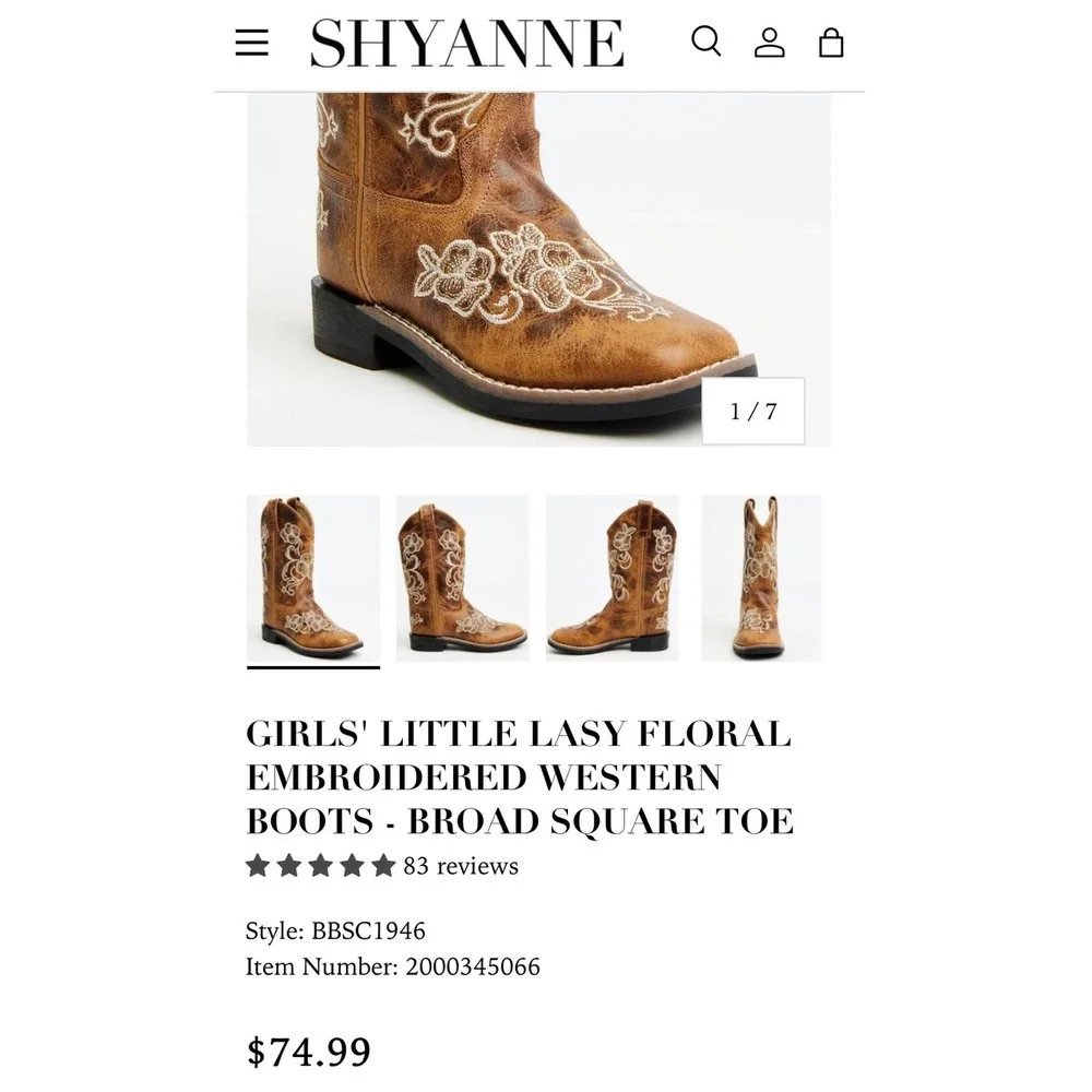 Shyanne Kids Brown Leather Floral Embroidered Cowboy Boots BBSC1946 Size 2.0 D